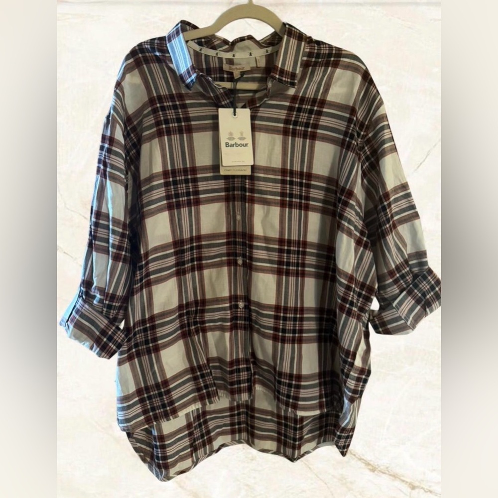 Barbour Bethwin Plaid shirt in a cloud check plaid pattern -size 14- NWT